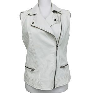 JENNIFER LOPEZ Faux Leather White Biker Style Vest NWT Size Medium